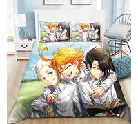 Jilijia The Promised Neverland Parure de lit 3D avec housse de couette et taie d'oreiller pour lit simple, double, king size