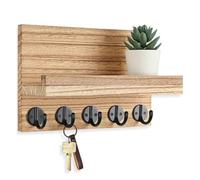JILILAL Wall Hooks with Shelf, Wooden Wall-Mounted Key Hook Photo Mail Rack, Entrance Hanging Storage Tray, Bathroom Towel Holder Living Room Decoration(White)