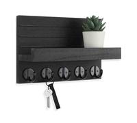 JILILAL Wall Hooks with Shelf, Wooden Wall-Mounted Key Hook Photo Mail Rack, Entrance Hanging Storage Tray, Bathroom Towel Holder Living Room Decoration(Black)