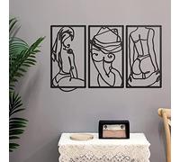 JILIP 3 Panneaux d'art Muraux Minimalistes Modernes, Décoration Murale Abstraite Noire À Suspendre, Sculptures Murales d'art de Forme de Corps de Femme, Décor d'art de Ligne de Maison (Color : Black)