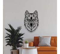 JILIP Décor d'art Mural en Métal À Tête de Loup Géométrique, Sculptures Murales 3D, Plaque de Décoration Murale Suspendue Noire, Décor d'art Mural À la Maison (Size : 11.8IN/30cm)