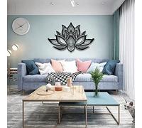 JILIP Décoration Murale en Métal Mandala, Sculpture de Silhouette Murale 3D, Décoration Murale Suspendue Fleur de Lotus Noire, Plaque Murale Salon Chambre Salle de Bain (Size : 19.7IN/50cm)