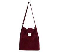 Jiliyote Sac à bandoulière en velours côtelé pour femme - Avec fermeture éclair - Grand sac à bandoulière en velours côtelé - Pour fille, école, université, courses, bureau, Bordeaux, Taille 40