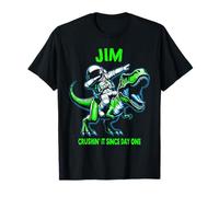 Jim Crushin' It Since Day One Astronaute Dinosaur Cartoon T-Shirt