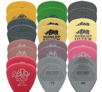 Jim Dunlop Lot de 24 plectres dans boîte à plectres Dirty Riffs 2 par type Tortex Nylon Ultrex Gator Delrin Max Grip Taille moyenne
