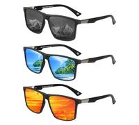 JIM HALO 3 Paquets Polarisées Lunettes de Soleil Rétro pour Hommes Femmes, Carrées UV400 pour la Conduite et la Pêche (Noir&Bleu&Orange)