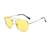 JIM HALO Lunettes de Soleil Pilote Vintage Square Lentilles de Conduite de Nuit Masque d'oeil Plat en Métal Hommes Femmes Argent