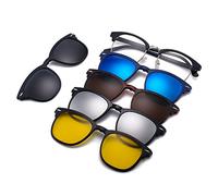 JIM HALO Lunettes de Soleil Polarisé Clip On Magnétique 5Pcs Cadre en Plastique pour Conduite de Nuit Utilisation Quotidienne 2218A