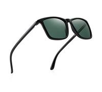 JIM HALO Lunettes de Soleil Polarisé Conduite Rétro Carré Protection UV Lunette Solaire Classiques Hommes (Noir/Vert Polarisé)