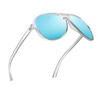 JIM HALO Lunettes de Soleil Polarisées Hommes Femmes Lunette de Conduite en Plastique Surdimensionnées (Monture Transparente Mate/Lentille Bleue Polarisée)