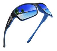 JIM HALO Lunettes de Soleil Polarisées pour Hommes et Femmes Lunettes de Soleil de Sport Enveloppantes pour le Cyclisme Pêche Conduite Bleu Noir/Bleu Miroir