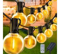 JIMACRO 12M Solaire Guirlande Lumineuse Guinguette Exterieur, 8 Modes g40 LED Ampoule Chaîne Lumiere avec Télécommande, LED Ampoules de Guirlandes Jardin Lumiere Exterieure pour Terrasse Noël Fête