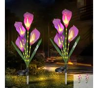JIMACRO 2 Pcs Fleur Solaire Exterieur,32 LED Lampe Solaire Exterieur Jardin, Imperméable Decoration Jardin Pour/Chemins/Terrasse/Patio/Pelouse (Violet)