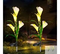 JIMACRO 2 Pcs Fleur Solaire Exterieur,32 LED Lampe Solaire Exterieur Jardin, Imperméable Decoration Jardin Pour/Chemins/Terrasse/Patio/Pelouse (Blanc)