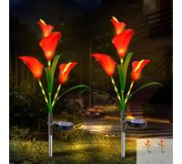 JIMACRO 2 Pcs Fleur Solaire Exterieur,32 LED Lampe Solaire Exterieur Jardin, Imperméable Decoration Jardin Pour /Chemins/Terrasse/Patio/Pelouse (Rouge)