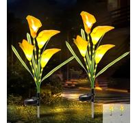 JIMACRO 2 Pcs Fleur Solaire Exterieur,32 LED Lampe Solaire Exterieur Jardin, Imperméable Decoration Jardin Pour/Chemins/Terrasse/Patio/Pelouse (Jaune)