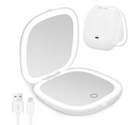 JIMACRO Miroir de Maquillage de Voyage à LED, Miroir de Poche Grossissant 1x/10x avec 56 Lumières LED, Miroir Pliant de Chargement USB avec 3 Couleurs de Luminosité Réglable, Idéal pour Sac à Main