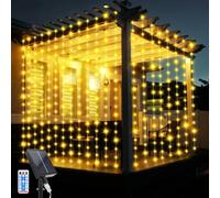 JIMACRO Solaire Rideau Lumineux, 3Mx3M Étanche Guirlande Lumineuse Rideau, 10 Pcs Rideau Lumineux 8 Modes 300LED String Rideau avec Télécommande pour Mariage Noël Partie Décoration de Vacances