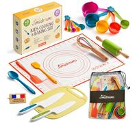 Jimadreams - Kit Cuisine Enfant Montessori & Couteaux Sécurisés dès 3 Ans | Marque française | 20 ustensiles de cuisine sans BPA | Kit pâtisserie & Set découpe anti-coupure | Coffret cadeau petit chef