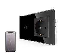 JIMEIDA Interrupteur intelligent avec prise encastrée - Interrupteur tactile Wi-Fi compatible avec Alexa et Google Home - Contrôle par application - Prise Schuko normale en verre noir - État LED - 1