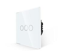 JIMEIDA Interrupteur tactile, pas de fil neutre requis, triple interrupteur tactile blanc avec rétroéclairage LED, interrupteur mural 3 voies 1 sens et plaque en verre sans vis, 500W, AC 240V