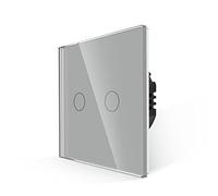 JIMEIDA Interrupteur unipolaire, pas de fil neutre nécessaire, interrupteur de contrôle tactile avec panneau en verre gris, interrupteur mural moderne avec rétroéclairage LED, 2 boutons 1 voie