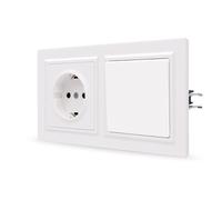 JIMEIDA Prise avec interrupteur blanc encastré 1 compartiment 1 voie Sensation lisse sur la peau avec borne enfichable 155 x 84 mm, 250 V (ne peut pas être installée verticalement)