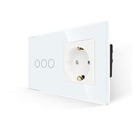 JIMEIDA Prise avec interrupteur blanc, interrupteur tactile en verre avec prise Schuko encastrée, interrupteur mural à 3 compartiments, 1 pôle avec LED d'état, 500 W/compartiment