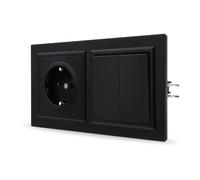 JIMEIDA Prise avec interrupteur noir encastrée 2 compartiments 1 voie Sensation lisse sur la peau avec borne enfichable 155 x 84 mm, 250 V (ne peut pas être installée verticalement)