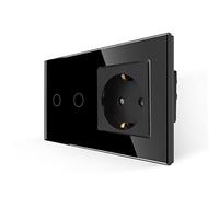 JIMEIDA Prise avec interrupteur tactile en verre noir avec prise Schuko encastrée - Interrupteur mural à 2 voies avec LED d'état - 500 W/compartiment
