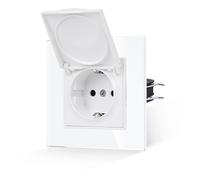 JIMEIDA Prise de courant en verre blanc avec couvercle étanche avec crochet 16 A Prise Schuko Panneau en verre trempé Prise murale 86 x 86 mm