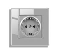 JIMEIDA Prise en verre 1 compartiment gris encastré, contact de protection - Prise murale en verre trempé - 86 mm x 86 mm, 16 A, 250 V