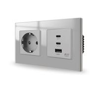 JIMEIDA Prise encastrée à charge rapide avec USB C 65 W gris, prises Schuko avec 1 port USB-A, 2 de type C, 16 A 250 V
