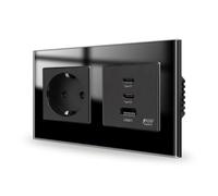 JIMEIDA Prise encastrée à charge rapide avec USB C 65 W noir, prises Schuko avec 1 port USB-A, 2 de type C, 16 A 250 V
