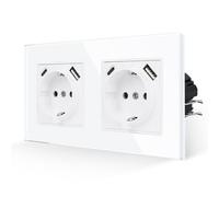 JIMEIDA Prise murale double avec USB en blanc, prises en verre 16A avec port USB A et Type C max. 2,1A, prise murale encastrée - 157 * 86mm, 250V