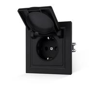 JIMEIDA Prise noire mate avec couvercle - Sensation de peau lisse - 1 compartiment avec borne enfichable 16 A - Prise Schuko - Prise murale - 84 x 84 mm - 250 V