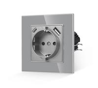 JIMEIDA Prise simple avec USB 2,1 A en gris, prises en verre 16 A avec port USB A et port de type C, prise murale encastrée - 86 x 86 mm, 250 V