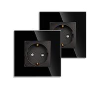 JIMEIDA Prise Simple en Noir, 16 Ampères, Prises Schuko en Verre de Protection de Contact Murale encastrée 86 mm, 250 V, 1 Compartiment, Lot de 2