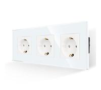 JIMEIDA Prise triple en blanc, prises Schuko en verre 16 A - Contact de protection - Prise murale - 228 x 86 mm, 250 V, 3 compartiments