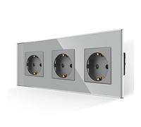 JIMEIDA Prise triple en gris, prises Schuko en verre 16 A - Contact de protection - Prise murale - 228 x 86 mm, 250 V, 3 compartiments