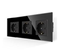 JIMEIDA Prise triple en noir - Prise Schuko en verre 16 A - Contact de protection - Prise murale - 228 x 86 mm, 250 V, 3 compartiments
