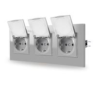 JIMEIDA Triple prise encastrée en verre avec couvercle étanche 16 A 228 x 86 mm 250 V Gris