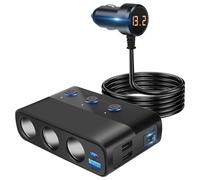Jimenez RéPartiteur Adaptateur de Chargeur de Voiture 7 en 1, 3 Prises d'alimentation 12 V/24 V, Type C et 2 Ports de Charge USB, Affichage de Tension LED