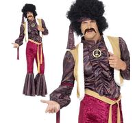 Jimi Hendrix Costume Adulte 70s Psychédélique Rockeur Déguisement JIMMY M-XL