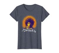 Jimi Hendrix Halo Portrait with Signature Vintage Band T-Shirt, Femme, Bleu Chiné, XL