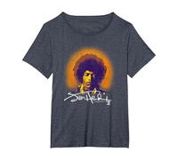 Jimi Hendrix Halo Portrait with Signature Vintage Band T-Shirt, Femme Grandes Tailles, Bleu Chiné, 6X