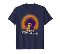 Jimi Hendrix Halo Portrait with Signature Vintage Band T-Shirt, Homme, Bleu Marine, S