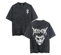 jiminhope Berserk Washed Retro T-Shirt Double-Sided Print Berserk Rune Warrior Norse Guts Pullover Swordsman Vintage Do Old Tops Casual Oversized T-Shirt