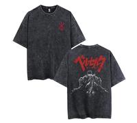 jiminhope Berserk Washed Retro T-Shirt Double-Sided Print Berserk Rune Warrior Norse Guts Pullover Swordsman Vintage Do Old Tops Casual Oversized T-Shirt