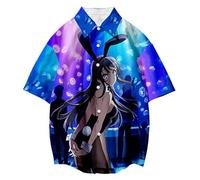 jiminhope Chemise Croisée Anime Rascal Does Not Dream of Bunny Girl Senpai Chemise à Manches Courtes Sakurajima Mai Imprimé Chemise Hawaïenne Azusagawa Sakuta
